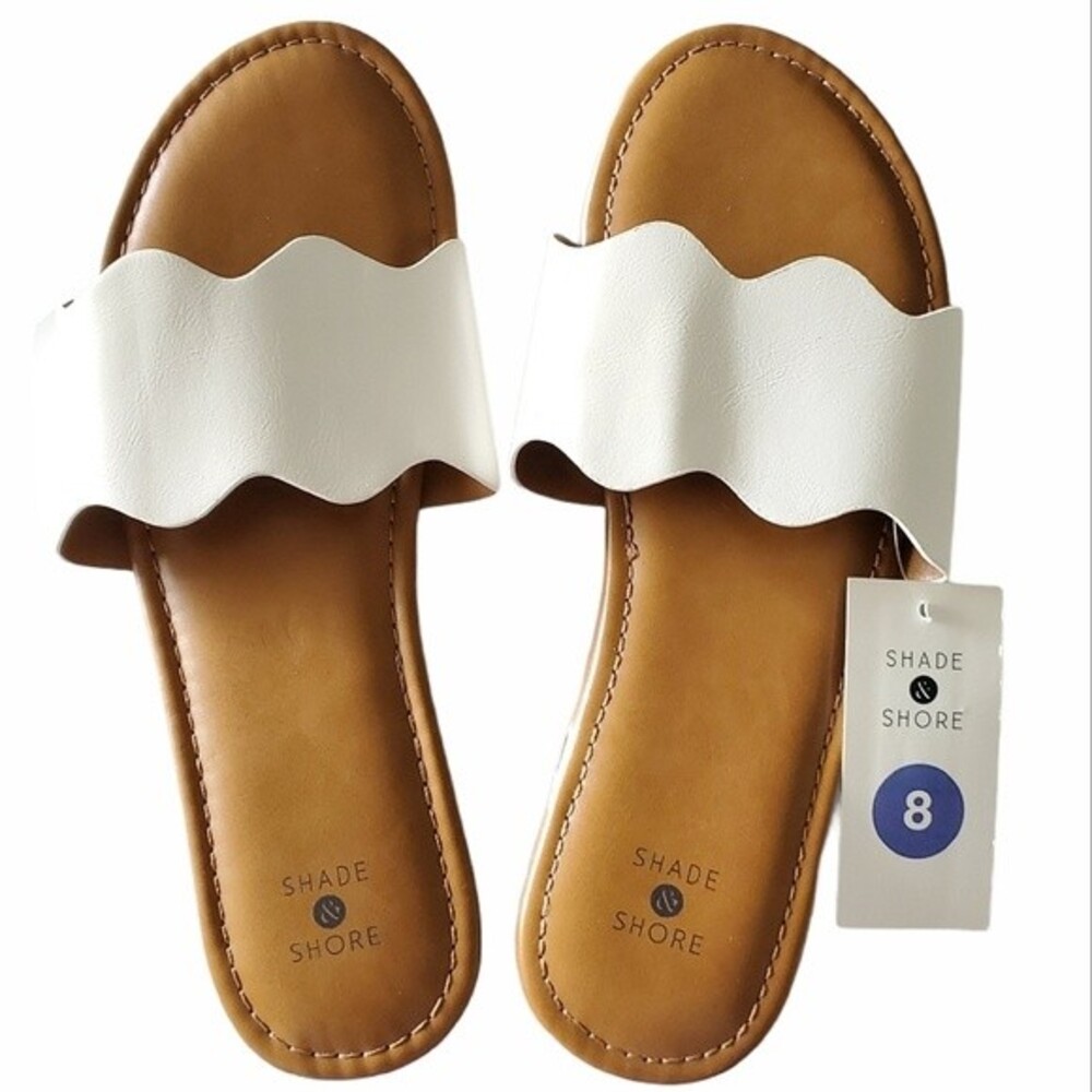 Women's Kate Scalloped White Slide Sandals 8